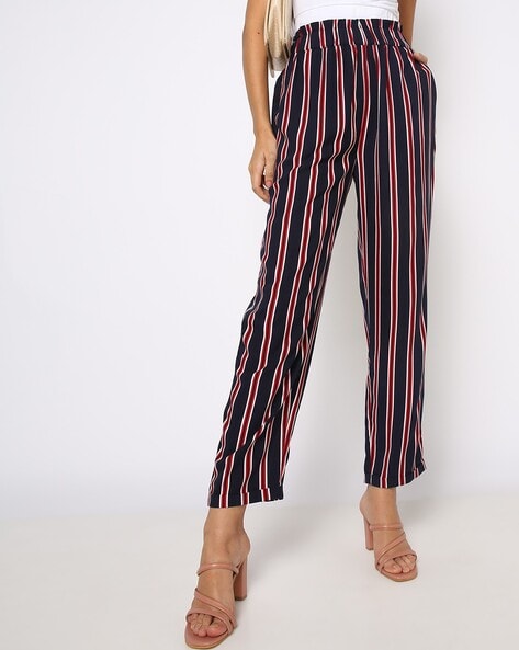 Buy Miss Chase Navy  Sky Blue Striped Pants for Women Online  Tata CLiQ