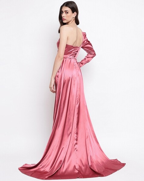 Ethnic Gowns | Magenta Pink Gown One Side Off Shoulder | Freeup
