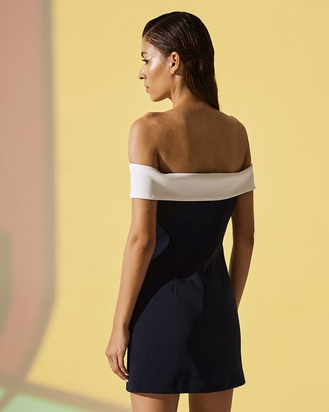 Buy Navy Printed Off-Shoulder Maxi Dress Online - Label Ritu Kumar  International Store View