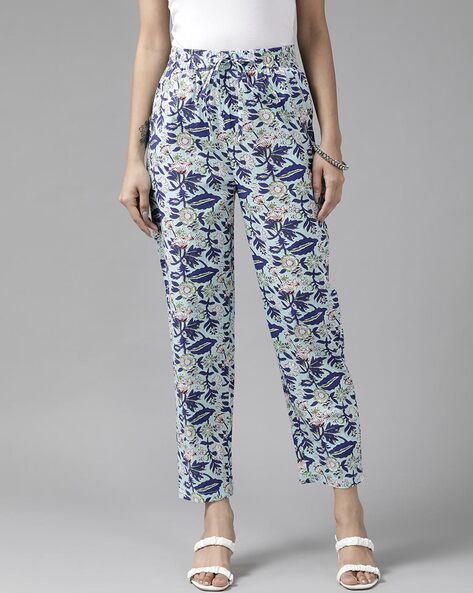 Orange Floral Wide Leg Trousers | Womens Trousers | Select Fashion Online