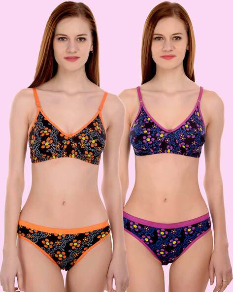 Set of 2 Floral Print Bra & Panty Set