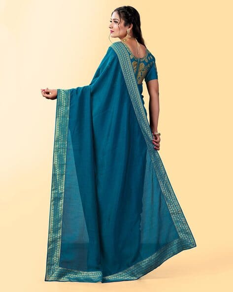 Banarasi Silk Saree with Zari Border view 3