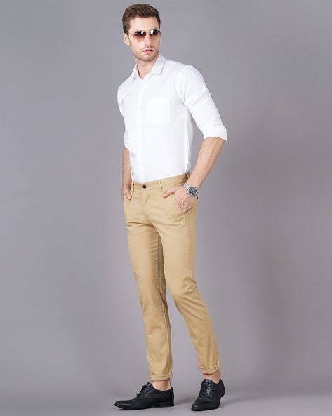 Mens White Short Sleeve Shirt Khaki Dress Pants Dark Brown Leather  Loafers Beige Straw Hat  Lookastic