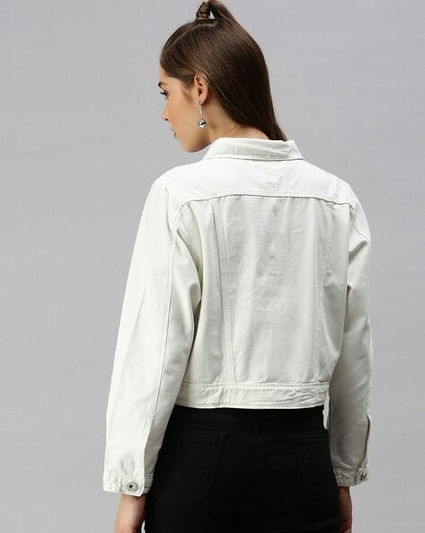 Denim jacket with white on sale sleeves