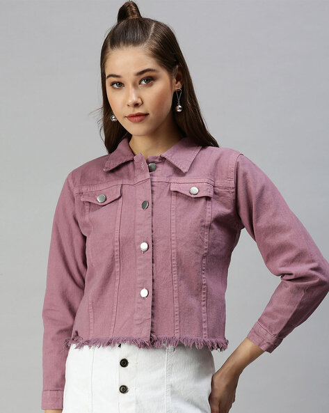 Flygo Women's Classic Button Down Denim Jacket Coat with Pockets (X-Small,  Purple) at  Women's Coats Shop