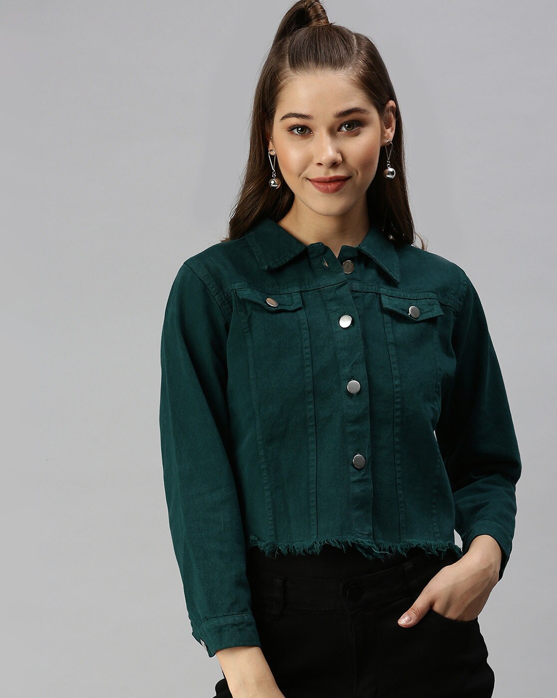 Women's Full Long Sleeve Denim Jacket Basic Cropped Button Coat Jean Soft  Vest | eBay