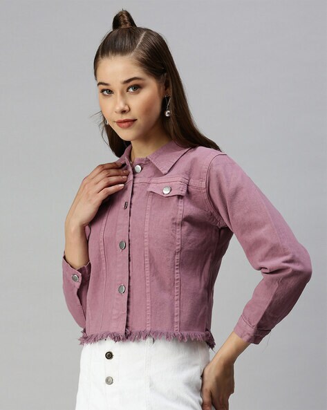 Flygo Women's Classic Button Down Denim Jacket Coat with Pockets (X-Small,  Purple) at  Women's Coats Shop