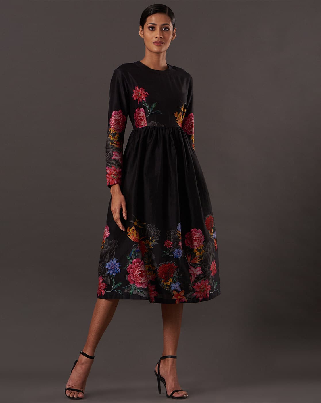 Buy Balance By Rohit Bal Floral Fit & Flare Dress | Black Color Women |  AJIO LUXE