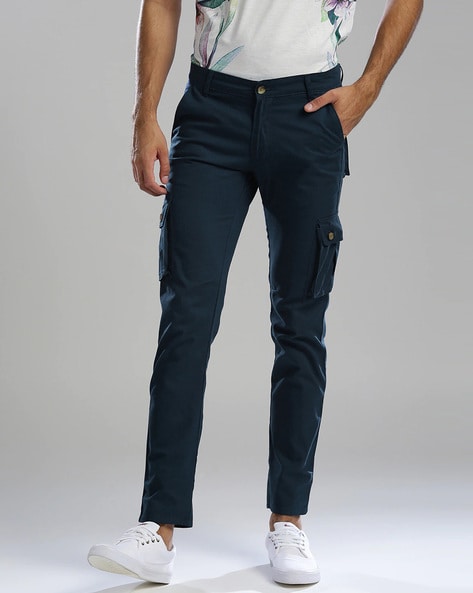 Buy Men's Blue Slim Fit Cargo Trousers Online at Bewakoof