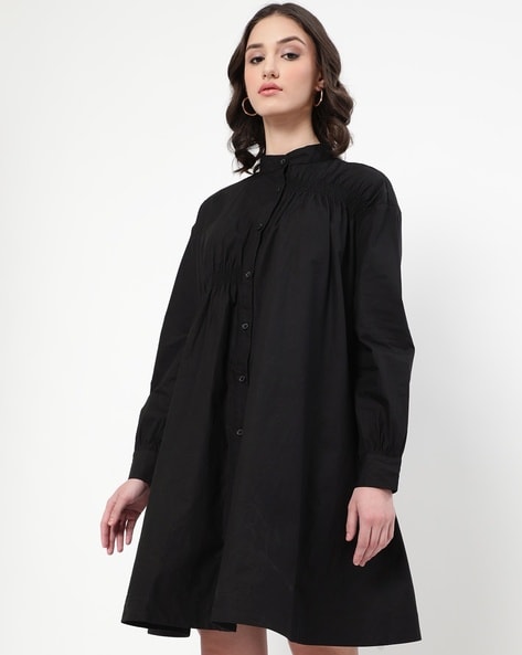 Black Pintuck Frill Cotton Dress | WHISTLES |