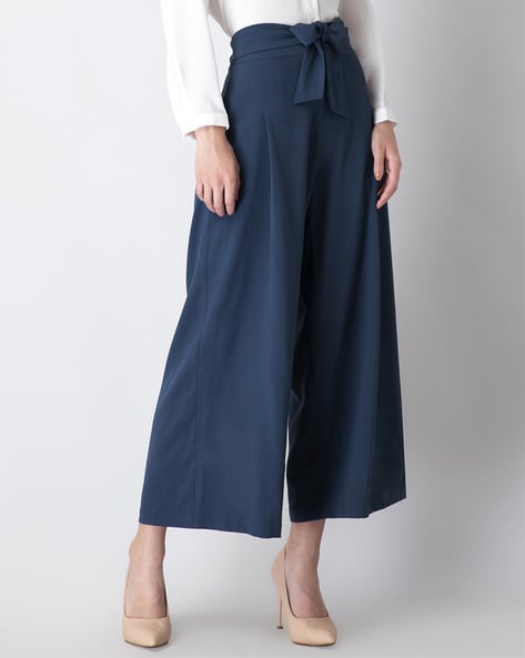 Buy Wide Leg Trousers with Waist Tie-Up Online at Best Prices in India -  JioMart.