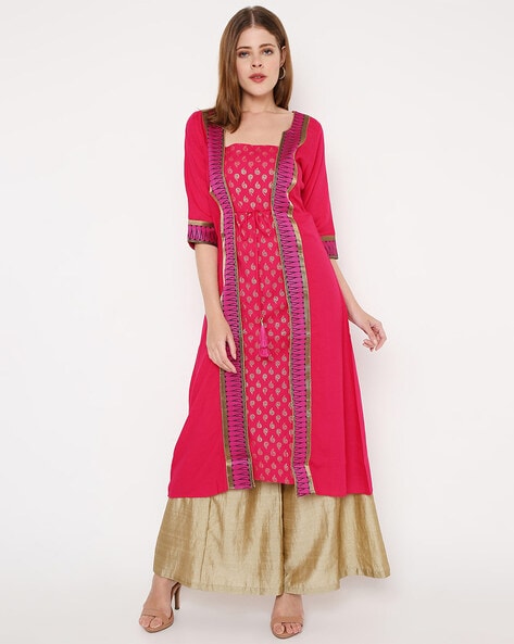 rani pink premium cotton semi stitched party wear anarkali gown online  fabgo20144 fabanza