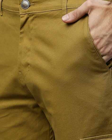 Hem and Stitch Slim Fit Men Mustard  Yellow Trousers