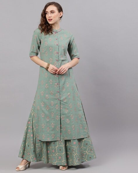 floral print button up kurta