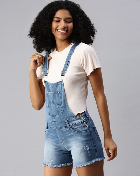 Buy Women's Lee Cooper Solid Denim Dungarees with Pockets Online |  Centrepoint UAE