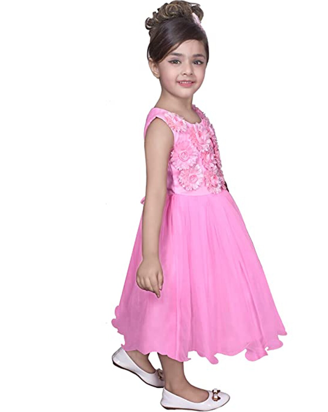 Beautiful Floral glittering pink color fancy party wear frock - Ali Kids  Store