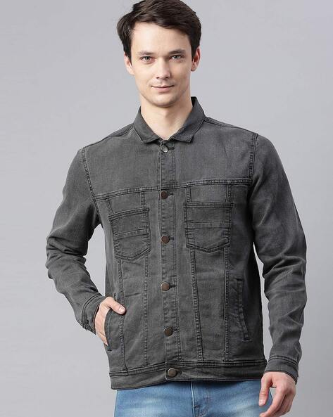 KaLI_store Men's Denim Jacket Men's Casual Button Front Long Sleeve Solid  Denim Jacket with Pocket Black,S - Walmart.com
