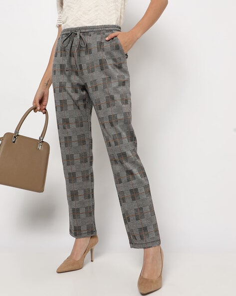 Buy AND Grey Womens Straight Fit 2 Pocket Check Pants  Shoppers Stop