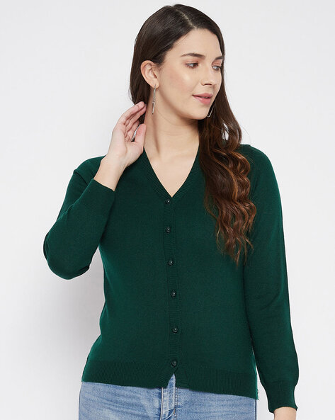 V neck best sale button down sweater