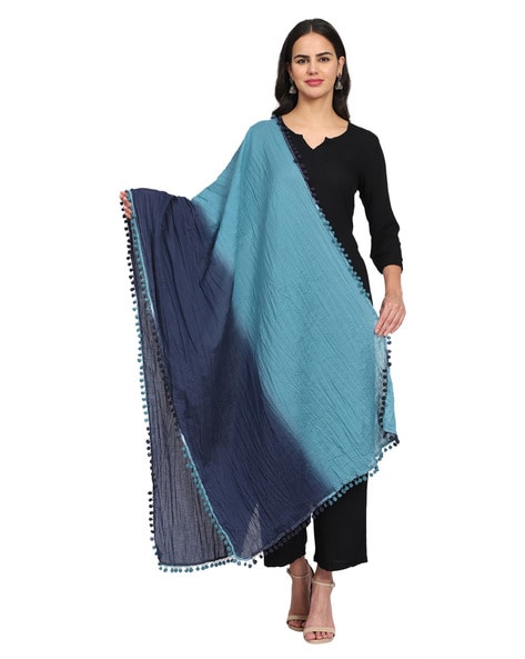 Colour-block Dupatta with Pompoms Price in India