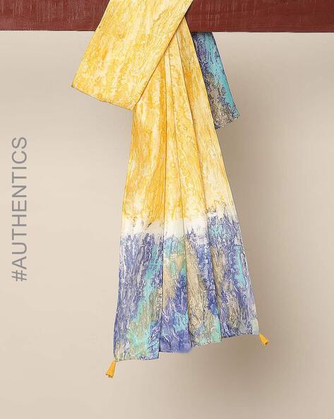 Hand Marble Print Chanderi Stole with Tassels Price in India
