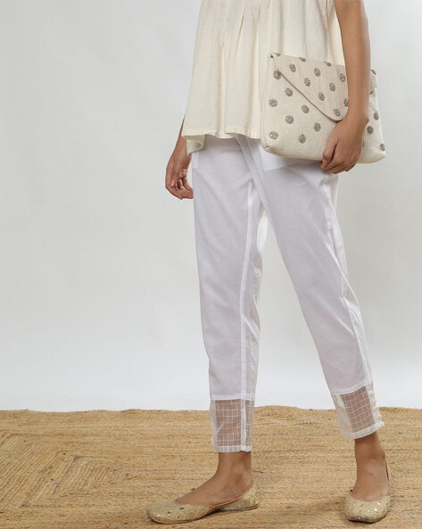 Cotton pink kurti and off-white pant with gota lace work and prints - Kurti  Fashion