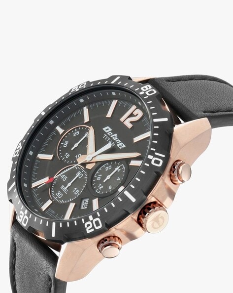 Titan black leather discount watch