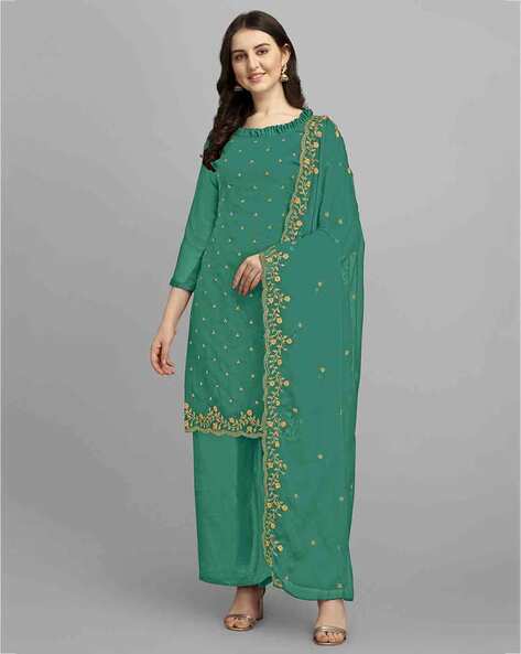 Embellished Unstitched Dress Material Price in India