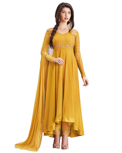 Embellished Semi-Stitched Anarkali Dress Material Price in India