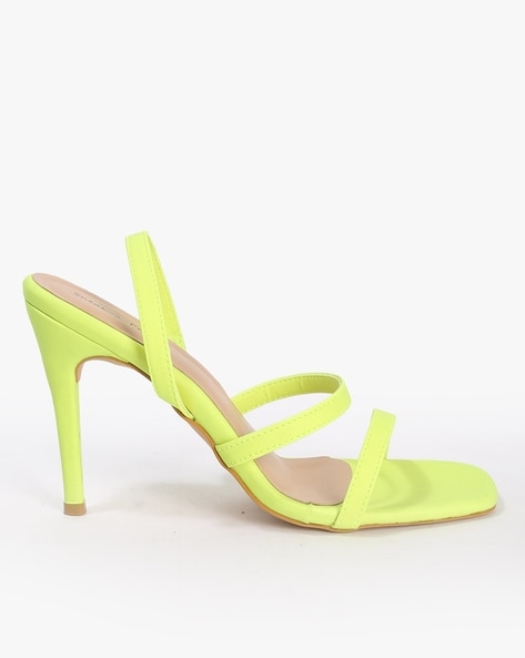 Neon Yellow Diamante Buckle High Flat Heel Sandals | PrettyLittleThing USA