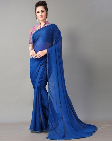 Buy online Women's Bordered Royal Blue Colored Saree With Blouse from  ethnic wear for Women by Sidhidata Textile for ₹500 at 83% off | 2024  Limeroad.com