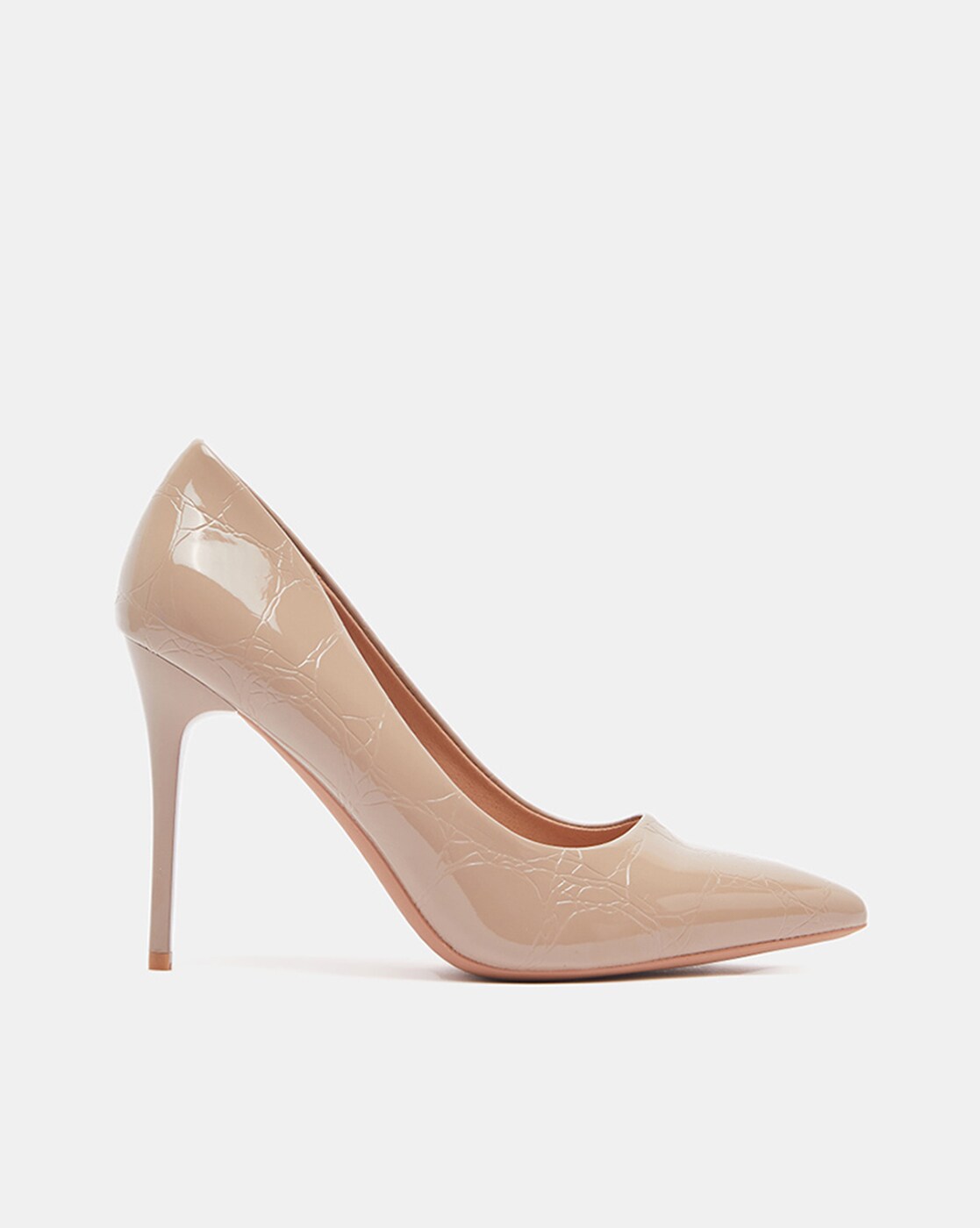 Nude Patent Pointed-Toe Stiletto Heels - CHARLES & KEITH IN