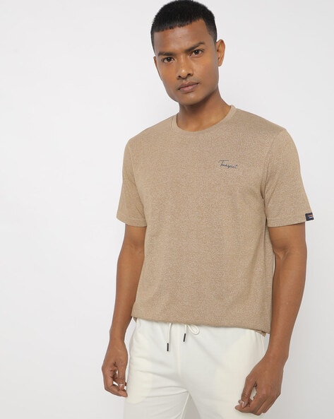 Teamspirit Regular Fit Crew-Neck T-Shirt with Placement Logo (Beige)