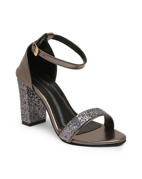 Black Glitter Lace Up Heels | Footwear | PrettyLittleThing KSA