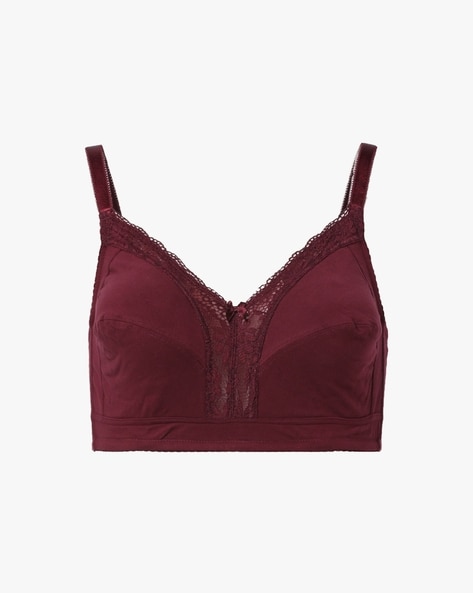 Buy Non-Padded Non-Wired Full Cup Bra in Maroon - Lace Online