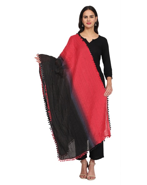 Ombre-Dyed Dupatta with Pom-Pom Lace Price in India