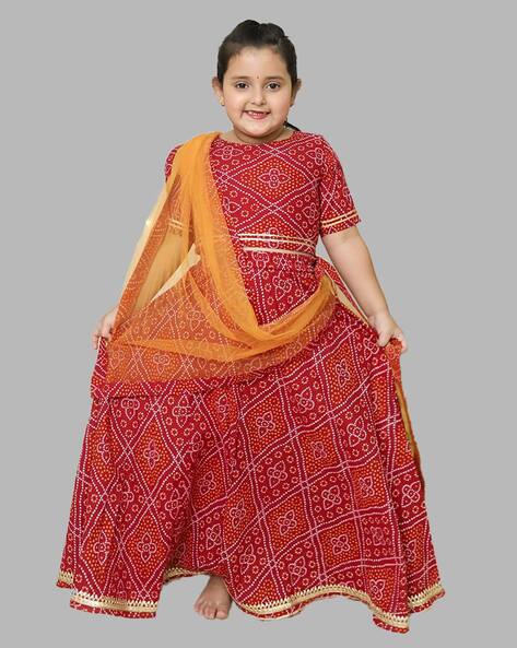 Buy Peach Top: Silk Embroidered Floral Cotton Lehenga Set For Girls by  FAYON KIDS Online at Aza Fashions.