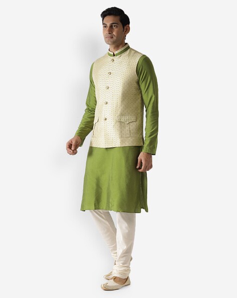 Nehru jacket on green clearance kurta