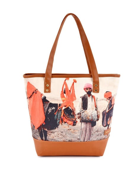 Graphic Print Canvas Tote Bag