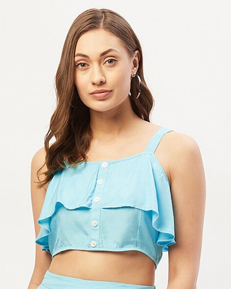 CROPPED OVERALL DENIM TOP