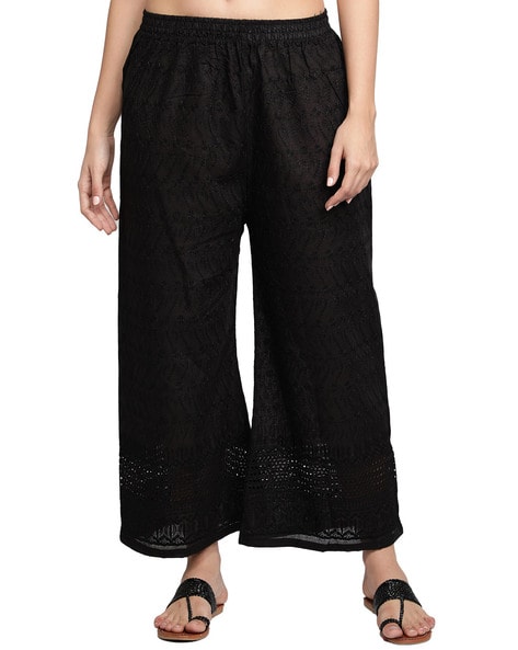 Embroidered Palazzos with Elasticated Waistband Price in India