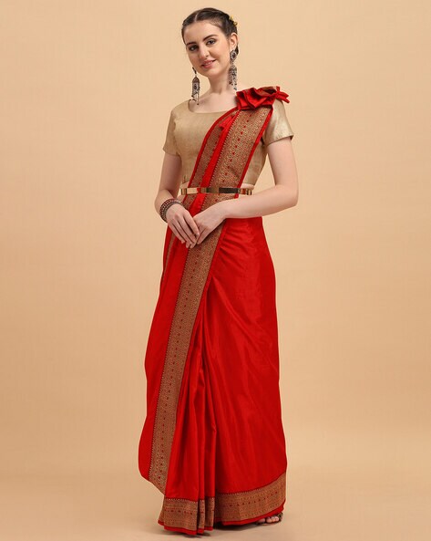 Buy Online Designer Women's Georgette Red & Beige Mirror Work Chiffon  Wedding Sa – Lady India