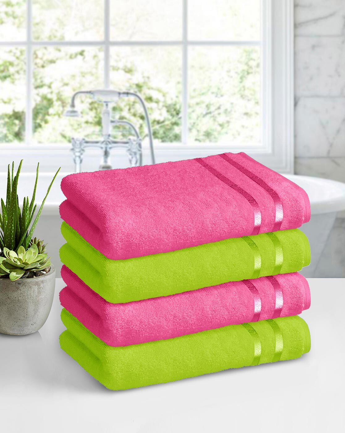 Pink and green online bath towels