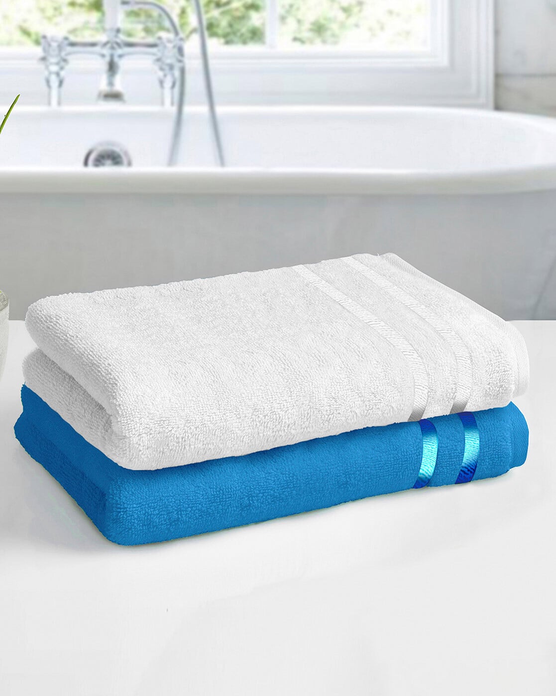 Buy Story@Home Blue Cotton 450 GSM Small Bath Towel - Set of 4 at