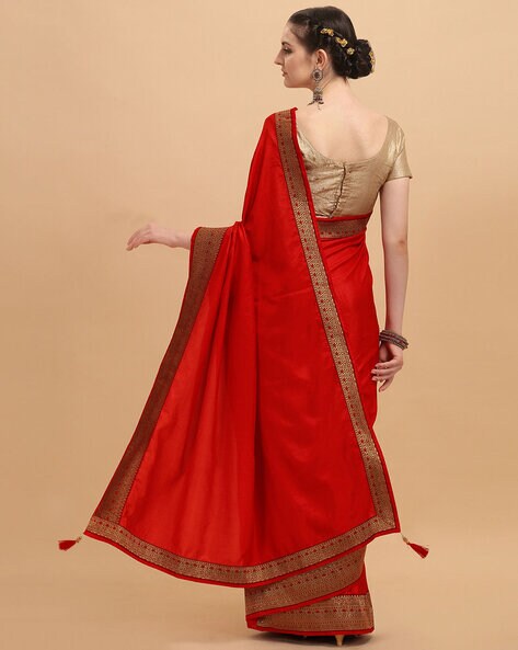 Crimson Red Premium Designer Net Saree – TrendOye