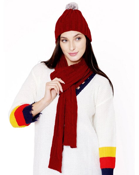 Knitted Beanie Cap with Muffler
