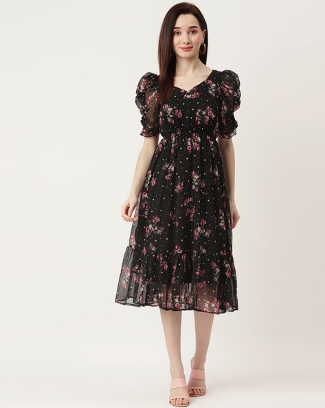 Buy Wisstler Floral Print Fit & Flare Dress | AJIO