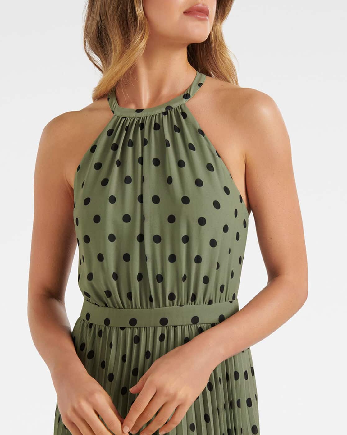 sachin and babi light blue dress Green Polka Dot Strappy Tailored Dress