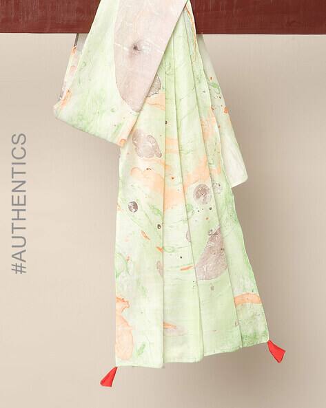 Hand Marble Print Chanderi Stole with Tassels