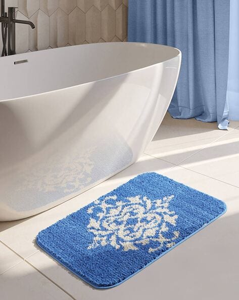 Bath Mat Light Blue Bathroom Mat 40cm 60cm, White Flower Bath Mat